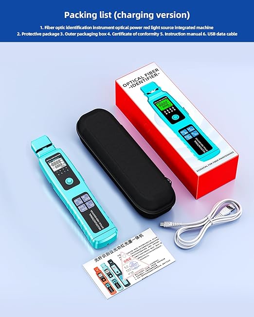 Buacoz Fiber Optic Identifier with Power Meter Red Light Source, 5-in-1 All-in-One Tool for Single - Multi-Mode, Rechargeable Fiber Direction Tester with Clamp, Measuring Range -70-10dBm