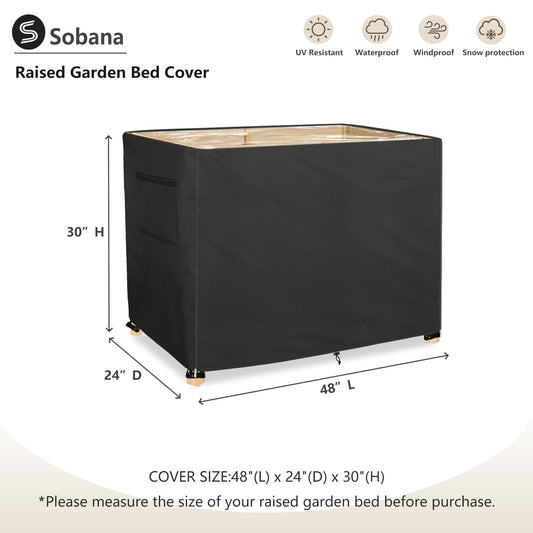 Sobana Outdoor Raised Garden Bed Winter Cover with Transparent PVC Top Window,Waterproof Heavy Duty Covers with Split Zipper for 48 x 24 x 30 inch Elevated Wood Planter Box Stand(Black,Cover only)