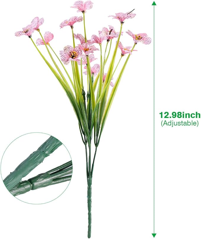 JEMONG 12 Bundles Artificial Flowers Outdoor UV Resistant Fake Flowers No Fade Faux Plastic Plants Garden Porch Window Box Decorating (Pink)