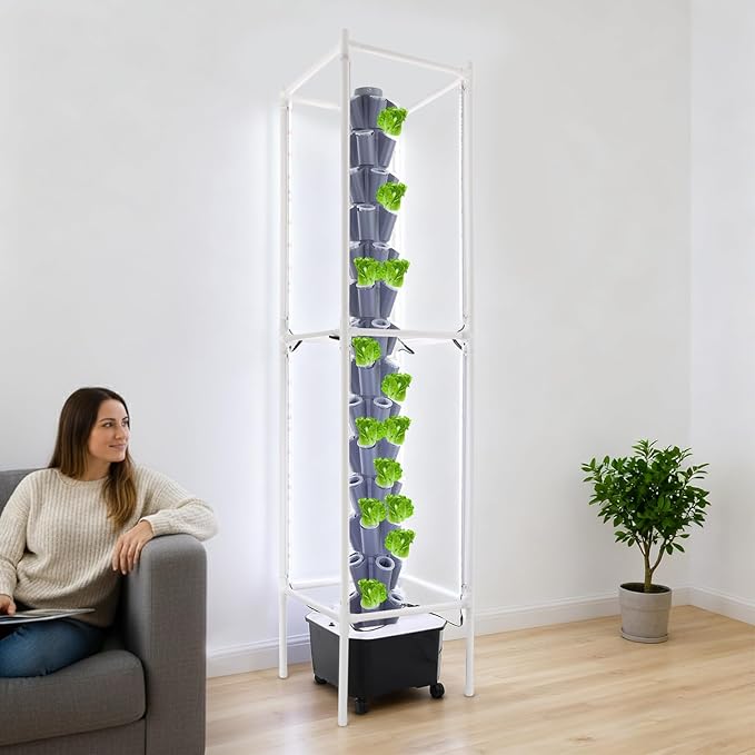 Hydroponic Growing System, 70-Plant Vegetable Planter Tower with Lights and Wheels, Outdoor Indoor Garden Vertical Planter Germination Kit with Water Pump & Intelligent Water Circulation