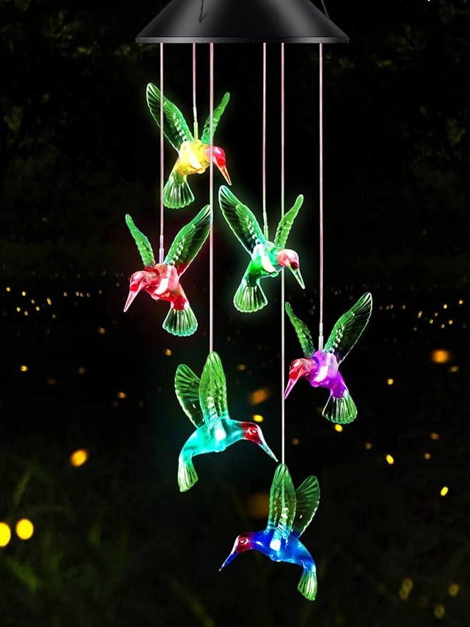 Gifts for Mom from Daughter Son Husband LED Solar Hummingbird Wind Chimes Indoor Outside Best Gifts for Mothers Day Birthday Grandma Women Who has Everything Outdoor Decor,Yard Decorations
