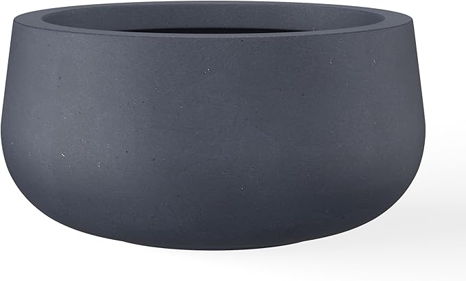 Kante 15.7" Dia Round Concrete Planter, Outdoor Indoor Garden Plant Pots with Drainage Hole and Rubber Plug, Modern Curvaceous Design, Charcoal