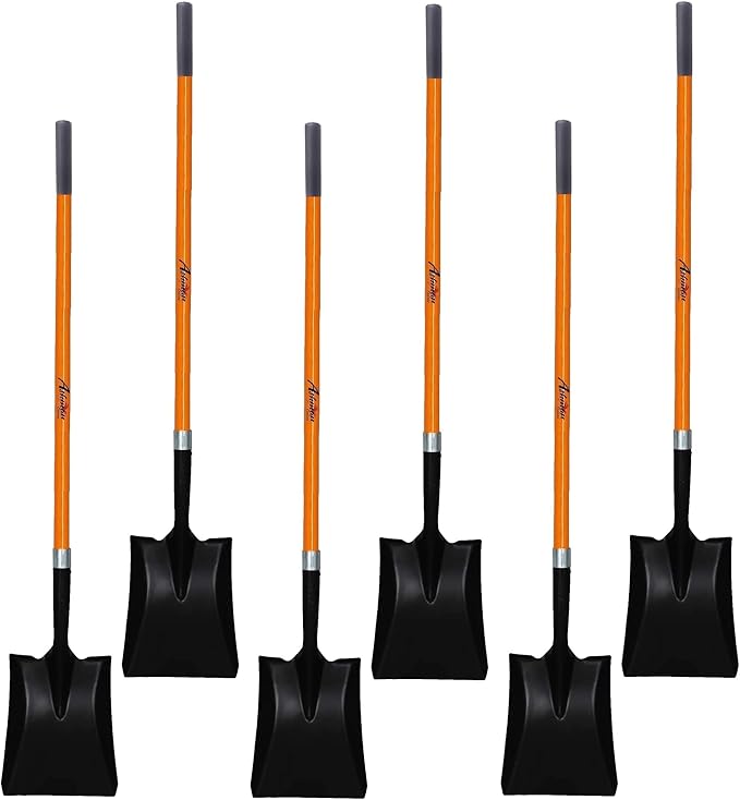 Ashman Heavy-Duty Transfer Shovel (6 Pack) with 47-Inch long Durable Handle and Blade- Ideal for Construction, Landscaping, Gardening, and Snow Removal- Durable, Rust-Resistant, and Multipurpose Scoop