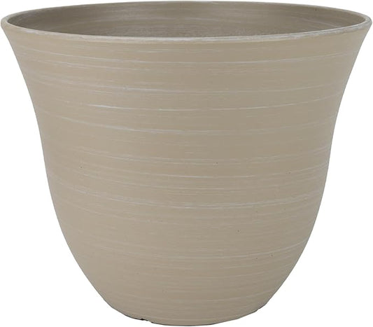 Classic Home and Garden Honeysuckle Resin Planters - Lightweight Indoor & Outdoor Plant Pots - UV-Resistant Plastic Flower Pots - Pot Planters for Flowers & Herbs (13" Grained Beige)
