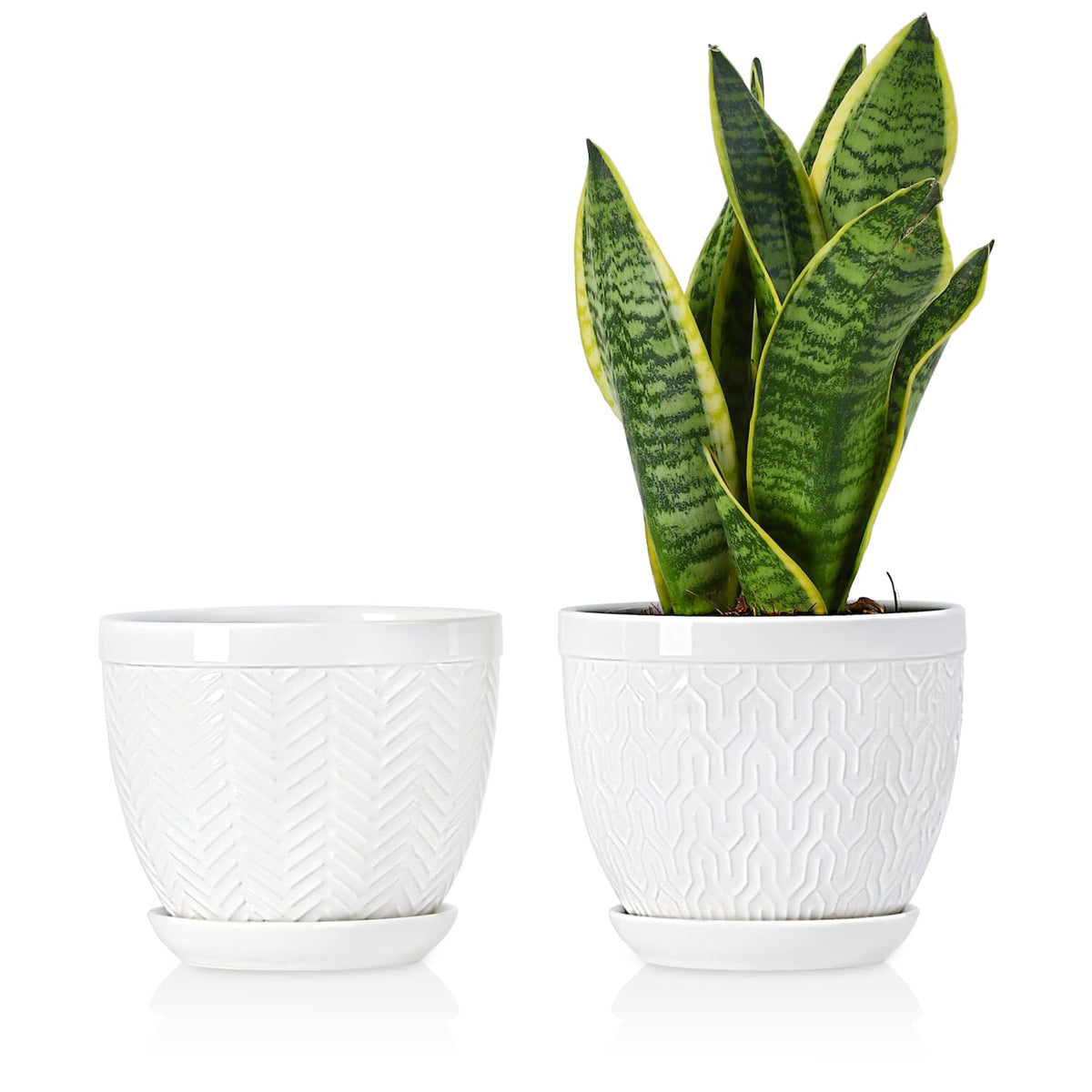 Sureasy HOME & KITCHEN 6.5 Inch Ceramic Plant Pots Set of 2, White Embossed