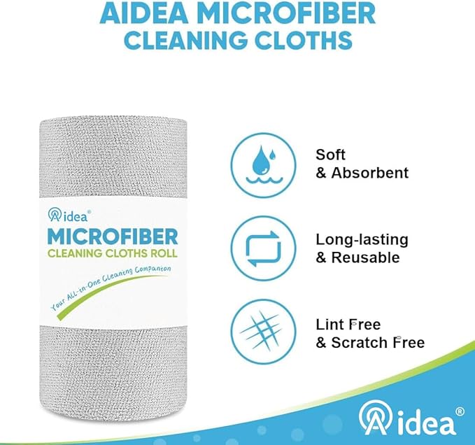 AIDEA Microfiber Cleaning Cloth 165 Sheets 3 Roll, Grey Microfiber Towels for Cars, Shop Towels, Shop Rags Washable, Cleaning Rags for Automotive, Mechanic, Workshops, House,11×9"