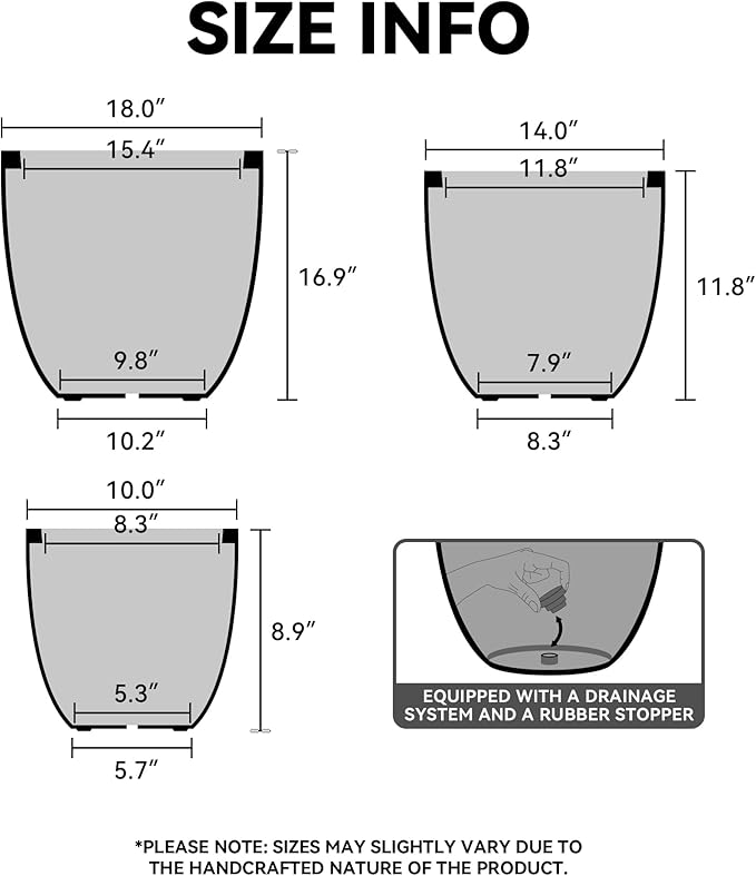 Kante Round Concrete Planter Set of 3, Large Outdoor Indoor Plant Pots with Drainage Hole, 10/14/18-Inch Diameter Flower Pots for Patio, Garden and Home, Weathered Concrete