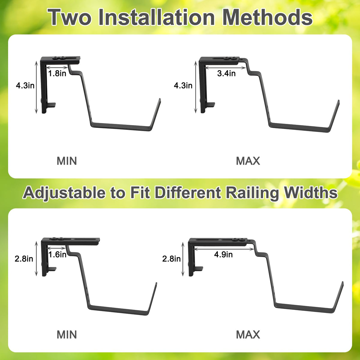 2 Tier Railing Planter Box Set of 2, 4 Pack Black Window Boxes Planters