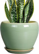8 Inch Plant Pot - Ceramic Planter for Outdoor Plants Indoor Plant Pot with Drainage Hole and Saucer Mid-Century Round Planter Flower Pot for House Garden Green
