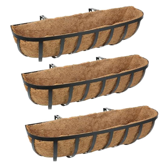 HUNIKC Window Boxes Planters Railing Planter Box with Adjustable Brackets for Porch Fence Patio Balcony Hanging Flower Baskets with Coco Liners for Outdoor Garden Décor (30 Inch / 3 Packs)