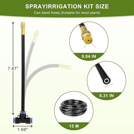 Automatic Drip Irrigation Kit - 50FT with Tool-Free Quick Connectors, 15 Copper Atomizing Nozzles & 360° Bendable Spray for Garden, Greenhouse, Lawn, Plants