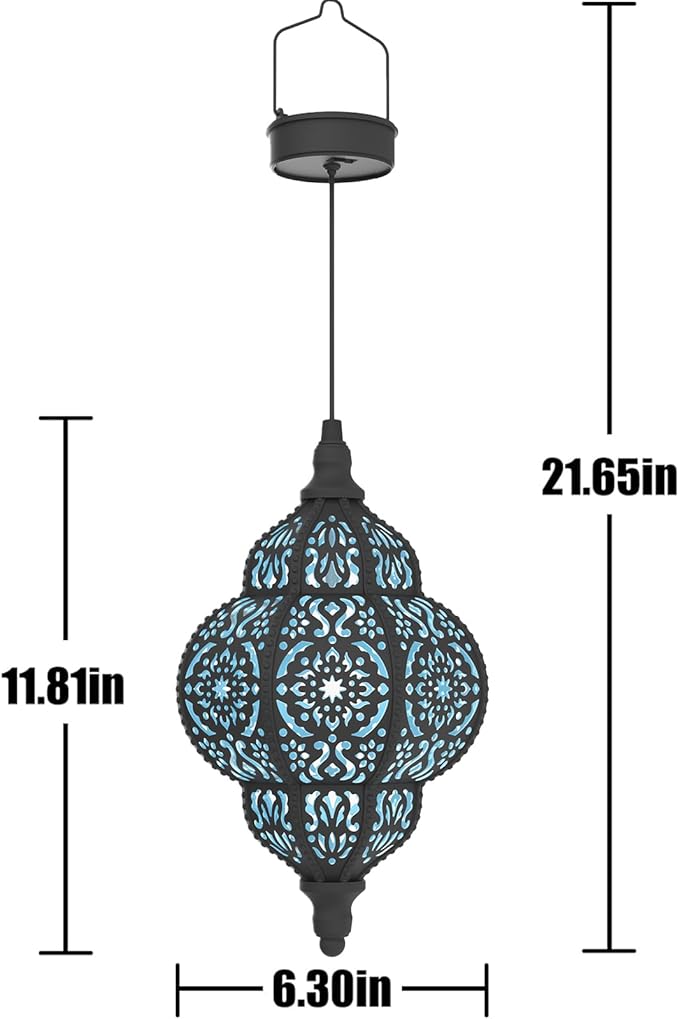 Hanging Solar Lights Outdoor Garden Decor Solar Lantern Waterproof Plastic Moroccan Outdoor Decorations for Patio Pathway Yard Backyard Garden Decorative (2, Black)