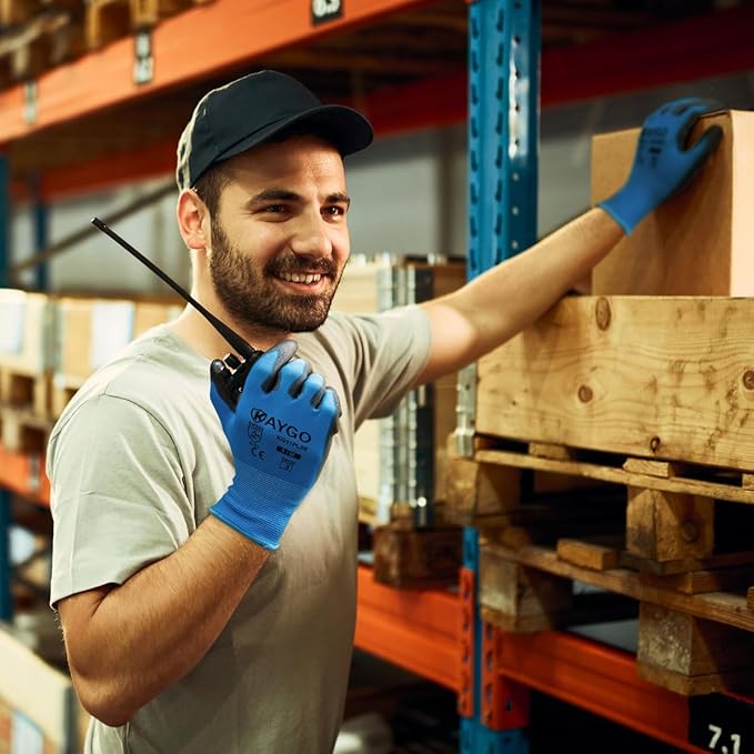 KAYGO Safety Work Gloves PU Coated-60 Pairs Seamless Knit Glove with Polyurethane Coated Smooth Grip on Palm & Fingers, for Men and Women, Ideal for General Duty Work, KG11PR (M,Blue)
