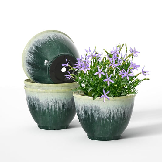 8Inch Plastic Glazed Plant Pots for Plants with Drainage for Home Garden