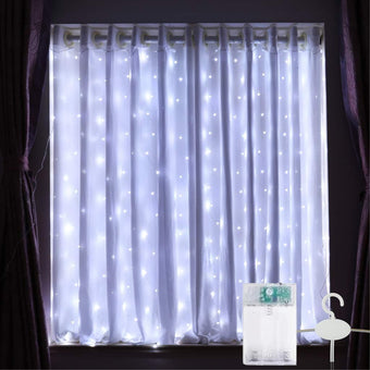 HXWEIYE Short Curtain Lights, 3.3x5FT 96LED, Battery Powered, Timer