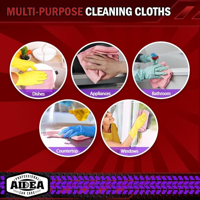 AIDEA Microfiber Cleaning Cloth Pink 10PK, Microfiber Towels for Cars, Premium Car Cloths, Dusting Cloth Lint Free Cleaning Rags for SUVs, House, Kitchen, Window, Workshops,12×12"