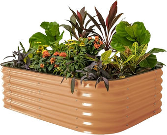 Vego garden Aluzinc Raised Garden Bed Kits, 17" Tall 6 in 1 Modular Metal Raised Planter Bed for Vegetables Flowers Patio Ground Planter Box, Terra Cotta