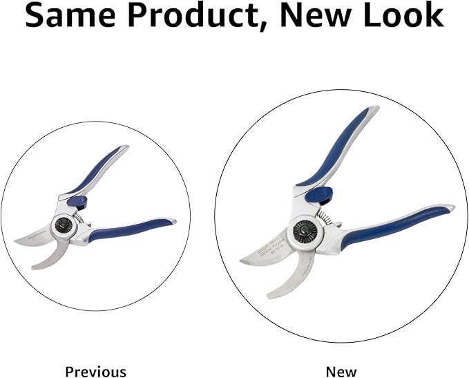 Amazon Basics Professional Hand Pruners, Pruning Shears for gardening, 7-inch Steel Bypass Garden Scissors, Blue