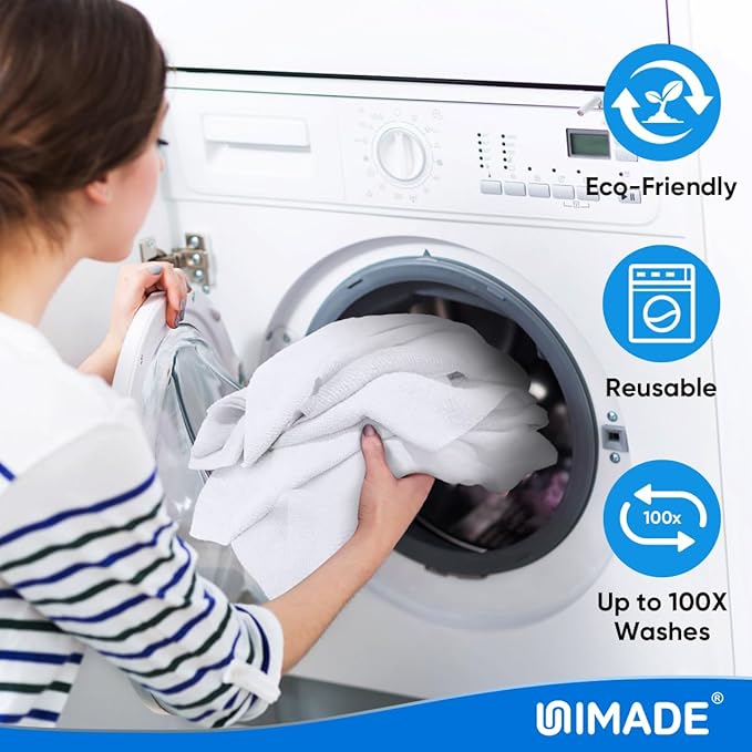 Shop Towel Rags, 50 Pack Reusable Shop Rags Bulk Microfiber Cleaning Cloth Lint Free Cleaning Towels for Car Kitchen Automotive Bar Mechanic Restaurant Garage, 11.5"x 11.5", White