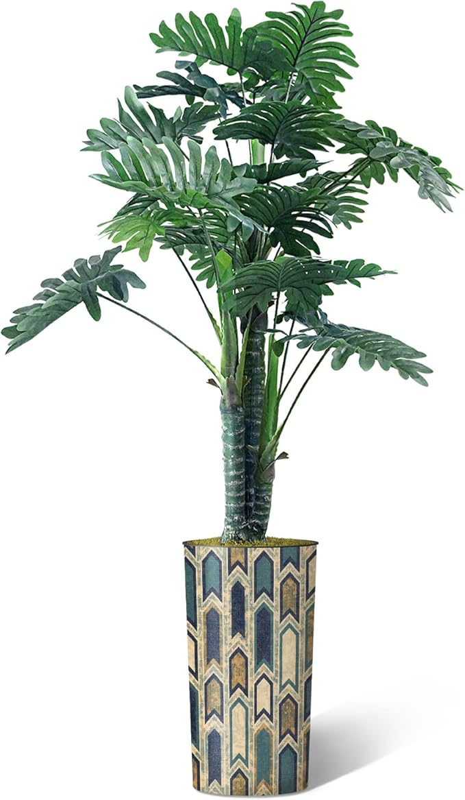 Artificial Tree in Modern Polygon Pattern Effect Planter, Fake Philodendron Tree Silk Tree for Indoor and Outdoor Home Decoration - 70" Overall Tall (Plant Pot Plus Tree)