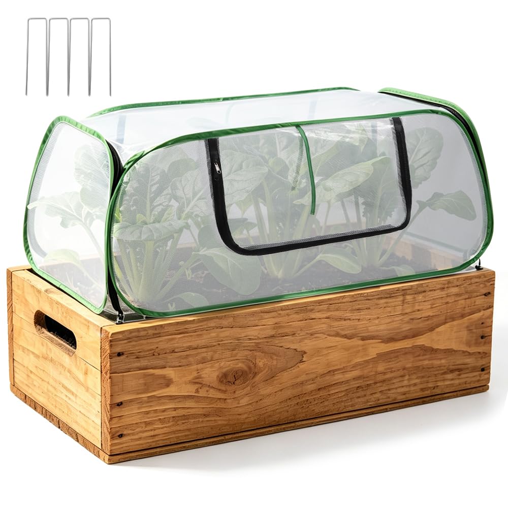 Bochino Raised Garden Bed Cover Mini Greenhouse, Plant Protector with Zipper Doors for Frost, Sunblock Plant Shade Tent for Protecting Vegetables Flowers Seedlings, 43" L x 20" W x 17.5" H