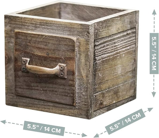 Country Style Wood Planter Box [1-Drawer] Rustic Wooden Flower Box - 5.5"x5.5" Square Planter - Small Wood Crates Unfinished Succulent Planters - Decorative Wooden Boxes for Flower Arrangements