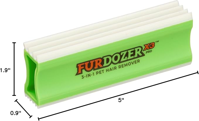 FurDozer Pet Hair Remover & Auto Detailing Tools - Cat & Dog Hair Remover for Carpets, Car Interiors, Couches, Bedding, & Pet Furniture (Green, X3 PRO - 5" Long)