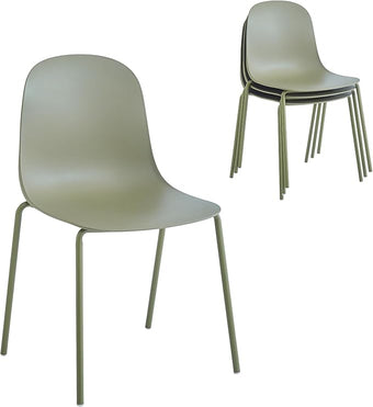 Plastic Stackable Dining Chairs Set of 4, Modern Outdoor Patio Chairs with Metal Legs for Patio Cafes, Restaurants and Office Waiting Room (Sage Green)