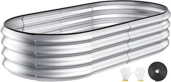 Kesfitt Raised Garden Bed, 4x2x1 FT Galvanized Steel Metal Raised Garden Bed, Oval Open-Bottom Design, 12-Inch Deep for Outdoor Vegetable & Herb Gardening, Silver