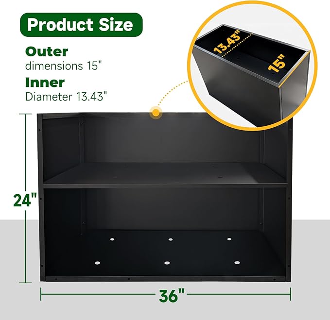 GZLVSOW Black Steel Metallic Heavy Planter 36" x 15" x 24" for Outdoor Plants Metal Rectangular Outdoor Planter Spliced Flower Box with Partitions for Outside,Indoor,Garden (Black, 36 * 15 * 24)
