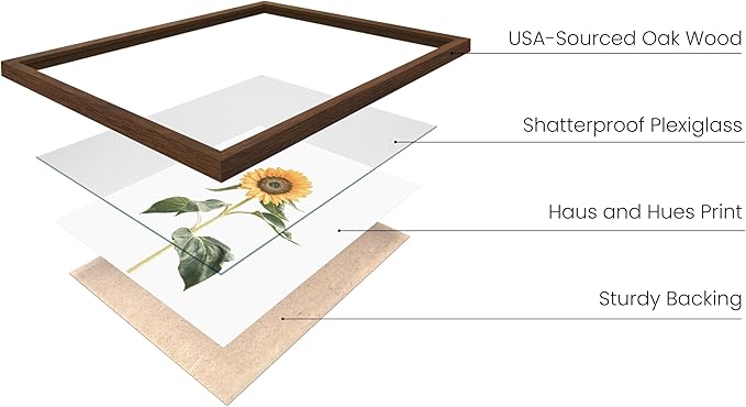 HAUS AND HUES Sunflower Wall Decor - Set of 4 Framed Sunflower Art Prints, Yellow Wall Art for Kitchen or Bedroom, Vintage Flower Paintings (Walnut Frame, 11x14)