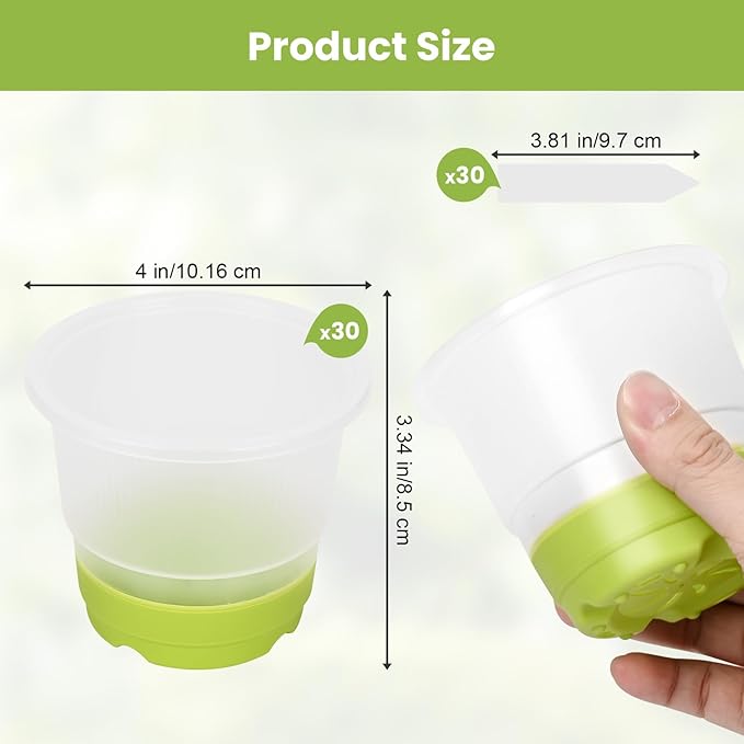 Sckee Clear Nursery Pots for Plants,30 Packs 4 inch Plastic Plant Pot Seedling Pots with Drainage Holes Silicone Base