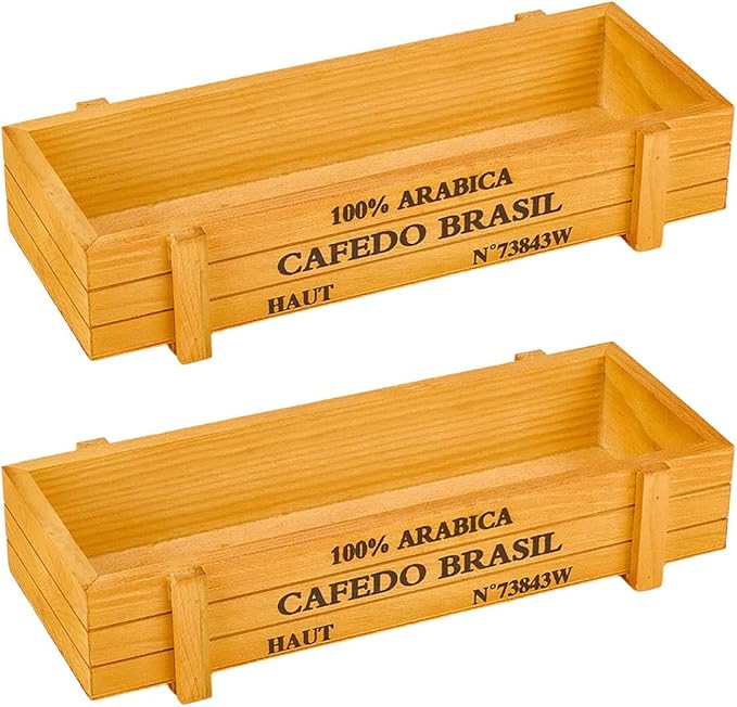 2Pcs 8.4 x 3.1 x 1.8 Inch Wooden Rectangular Planter Box Wood Flower Succulent Box Words Wood Yellow Rustic Indoor Outdoor Window Gear Storage Garden Boxes Container for Vegetable