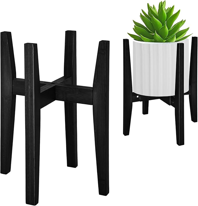 Plant Stand Indoor, Bamboo Plant Shelf, Adjustable Corner Plants Flower Holders Single Floor Plant Stand, Fits 8 to 12 Inches Pots,(Pot & Plant Not Included)(Black)