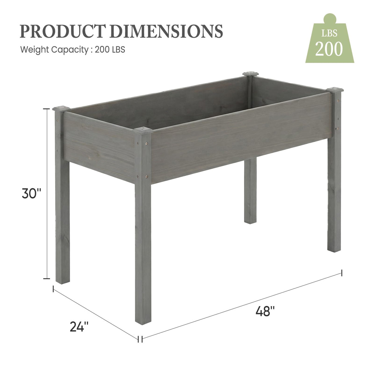DUMOS 48x24x30 Inch Raised Garden Bed, Elevated Wood Planter Box with Legs