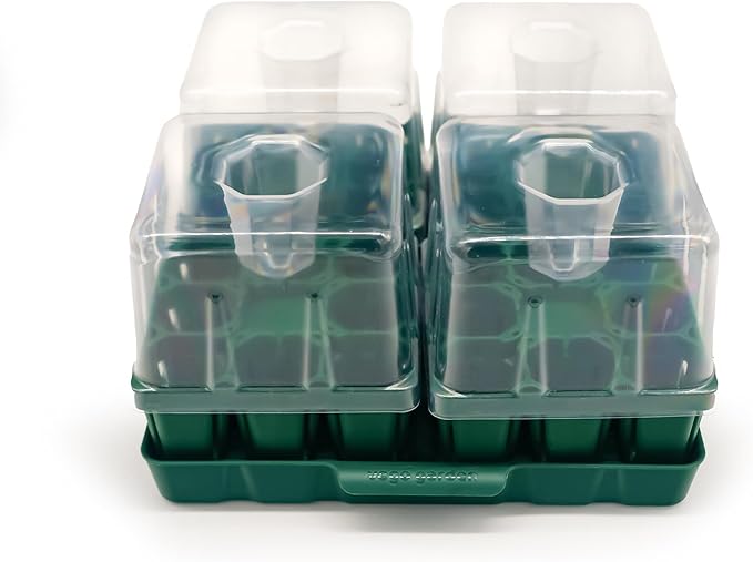 Vego garden Seedling Suite Products, 4 Pack Standard Seedling Trays with Seedling Tray Lids and 10" x 10" Bottom Watering Trays