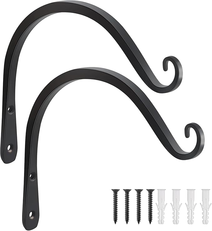 Gtongoko 2 Pack 8 Inch Plant Hangers Outdoor Metal, Plant Hooks for Wall Indoor, Outdoor Hooks for Hanging Bird Feeders, Plant Bracket, Lanterns, Wind Chinme, Black