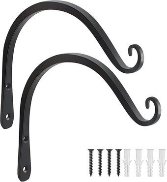 Gtongoko 2 Pack 8 Inch Plant Hangers Outdoor Metal, Plant Hooks for Wall Indoor, Outdoor Hooks for Hanging Bird Feeders, Plant Bracket, Lanterns, Wind Chinme, Black