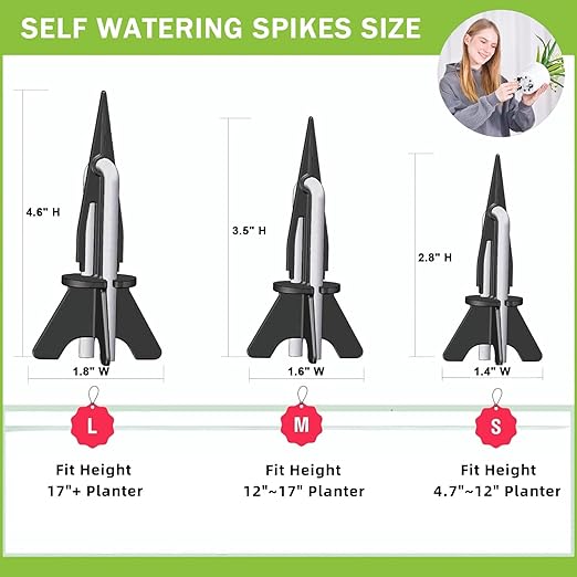 GreenShip 4 Pack Self Watering Spikes for Indoor & Outdoor Plants, Automatic Plant Watering Stakes, Patented Wick Spikes, Vacation Use (Large(for Height 17"+ Planter))