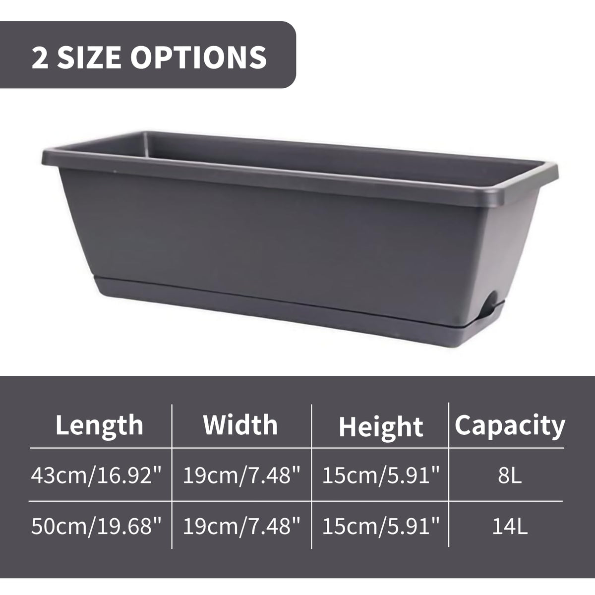 HAOHIZE Raised Garden Bed, Rectangular Plastic Planter Raised Beds Large Flower Vegetable Planters Boxes Thicken Planting Pots Plant Containers for Balcony Home Outdoor Window (8 L)