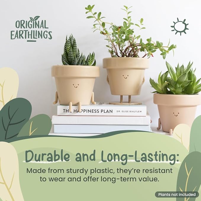 Original Earthlings Sitting Small Plant Pot - 4 Inch Cute Plant Pot - Succulent & Cactus Christmas Planters, Removable Drainage Plug, Cute Decor Plant Gifts for Plant Lovers, Teacher Gifts