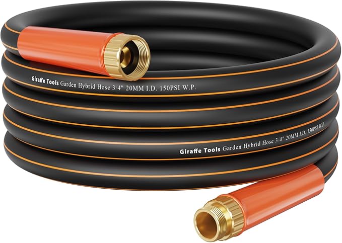 Giraffe Tools Garden Hose 25ft x 3/4", Heavy Duty Water Hose, Flexible, Hybrid Lightweight Hose with Swivel Handle, Male to Female Fittings, Burst 600 PSI