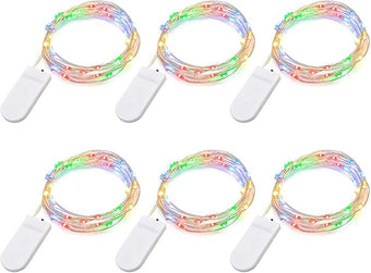 Fairy Lights CR2032 Battery Operated,6.6Ft/2Meter 20 LEDs Micro Silver Wire String Lights for Bedroom Christmas Party Wedding Decoration (Multi-Colour, 6 Pack)