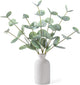Artificial Eucalyptus Stems in Ceramic Vase, 14'' Fake Plants Greenery Stems for Home Decor Eucalyptus Plant for Bathroom Farmhouse Room Coffee Table Centerpiece Desk Shelf Faux Branches Decorations