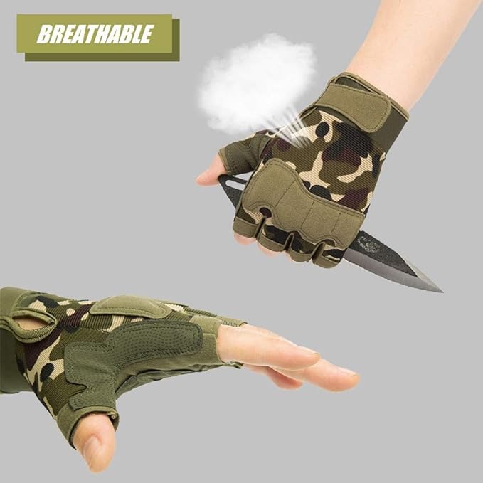 HYCOPROT Fingerless Tactical Gloves, Knuckle Protective Breathable Lightweight Outdoor Military Gloves for Shooting, Hunting, Motorcycling, Climbing