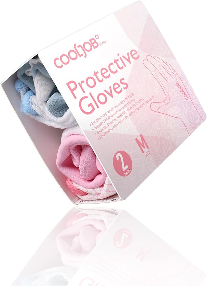 COOLJOB 2 Pairs Gardening Gloves for Women Ladies, Breathable Rubber Coated for Yard Garden, Outdoor Indoor Protective Work with Grip, Medium Size, Blue & Pink
