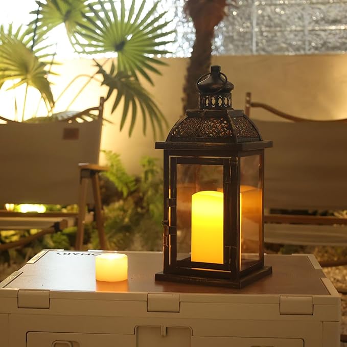 NEEDOMO Large Candle Lanterns Decorative Indoor, 14.4" Outdoor Lantern with Clear Glass, Vintage Metal Candle Holders in Black, Patio Wedding Home Kitchen Coffee Table Livinig Room Decor