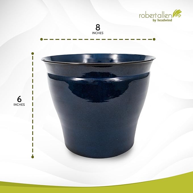 Headwind Glazed Ironstone Avery Collection Decorative Plant Pot – 8" Midnight Sapphire Glazed Decorative Pot – Lightweight & Durable Flower Pots for Indoor Plants - Outdoor Planter by Robert Allen