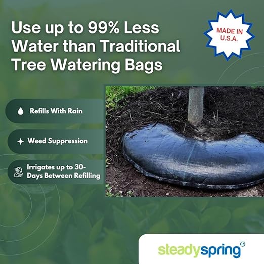 SteadySpring® 24" Smart 30+Day Tree Watering Mat - AUTO Refills with RAIN and Slow Releases As Plant Needs - for Root Balls 11" - 15" Dia Slow Release Technology Prevents Over and Under Watering (4)