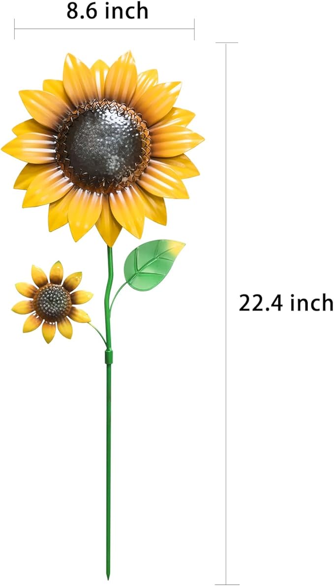 YEAHOME Garden Decor for Outside, 2 Pack 22.4“ Sunflower Garden Stakes Spring Decor, Metal Flowers with Shaking Head Yard Art for Outdoor Yard Lawn Patio Decoration